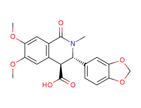 Molecular Structure of 64036-06-2 (4-Isoquinolinecarboxylic acid,
3-(1,3-benzodioxol-5-yl)-1,2,3,4-tetrahydro-6,7-dimethoxy-2-methyl-1-ox
o-, trans-)