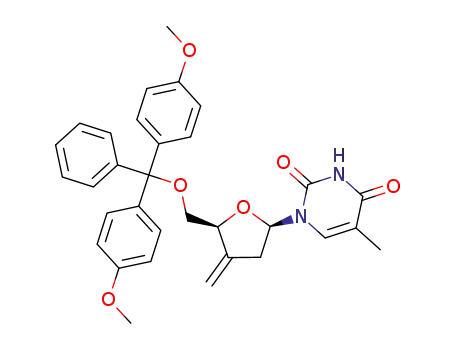 Molecular Structure of 154371-08-1 (Thymidine,
5'-O-[bis(4-methoxyphenyl)phenylmethyl]-3'-deoxy-3'-methylene-)