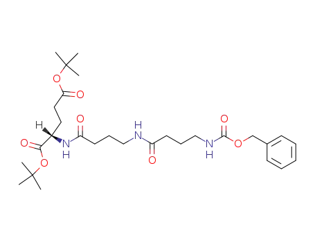 Molecular Structure of 103321-37-5 (L-Glutamic acid,
N-[1-oxo-4-[[1-oxo-4-[[(phenylmethoxy)carbonyl]amino]butyl]amino]butyl]
-, bis(1,1-dimethylethyl) ester)