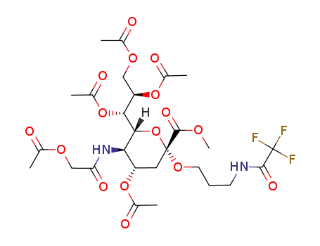 Molecular Structure of 196951-52-7 (methyl [(3-trifluoroacetamidopropyl)-5-acetoxyacetamido-4,7,8,9-tetra-O-acetyl-3,5-dideoxy-α-D-glycero-D-galacto-pyranoside]-2-nonulosonate)
