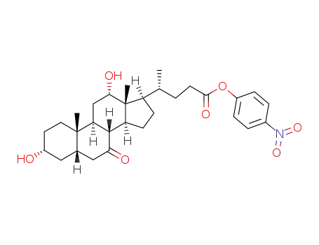 Molecular Structure of 115487-85-9 ((R)-4-((3R,5S,8R,9S,10S,12S,13R,14S,17R)-3,12-Dihydroxy-10,13-dimethyl-7-oxo-hexadecahydro-cyclopenta[a]phenanthren-17-yl)-pentanoic acid 4-nitro-phenyl ester)