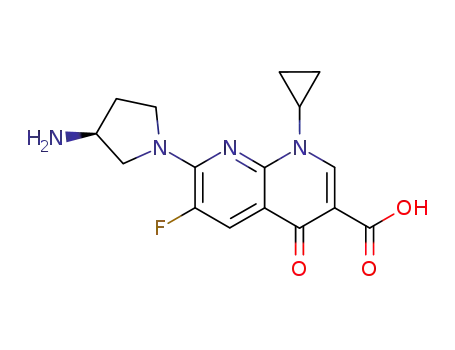 Molecular Structure of 127967-03-7 (7-[(3S)-3-aminopyrrolidin-1-yl]-1-cyclopropyl-6-fluoro-4-oxo-1,4-dihydro-1,8-naphthyridine-3-carboxylic acid)