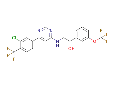 Molecular Structure of 1184848-88-1 (2-({6-[3-chloro-4-(trifluoromethyl)phenyl]pyrimidin-4-yl}amino)-1-[3-(trifluoromethoxy)phenyl]ethanol)