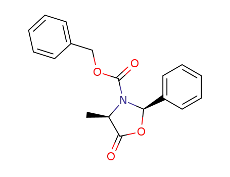 Molecular Structure of 143564-89-0 ((2R,4R)-3-Benzyloxycarbonyl-4-methyl-2-phenyl-1,3-oxazolidin-5-one)