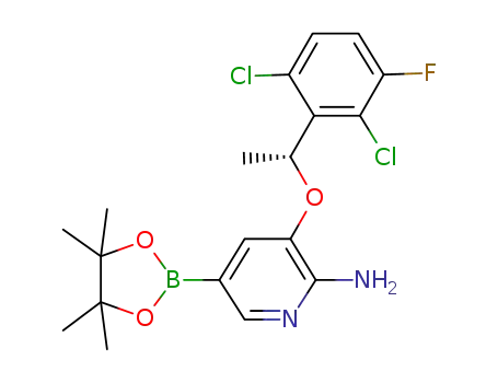 Molecular Structure of 877399-49-0 (2-PYRIDINAMINE, 3-[(1R)-1-(2,6-DICHLORO-3-FLUOROPHENYL)ETHOXY]-5-(4,4,5,5-TETRAMETHYL-1,3,2-DIOXABOROLAN-2-YL)-)