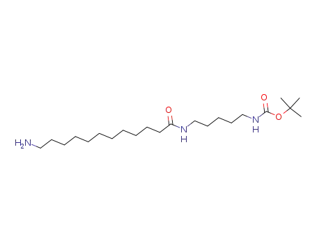 Molecular Structure of 872853-98-0 (Carbamic acid, [5-[(12-amino-1-oxododecyl)amino]pentyl]-,
1,1-dimethylethyl ester)