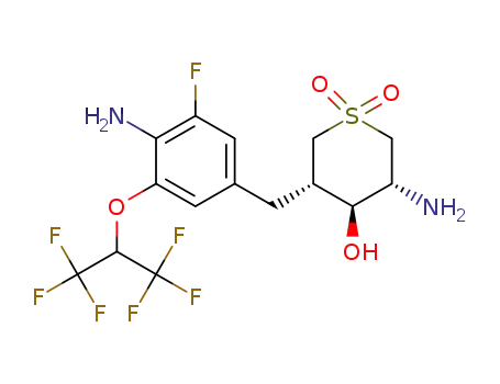 Molecular Structure of 1367877-85-7 ((3R,4S,5S)-3-amino-5-(4-amino-3-fluoro-5-((1,1,1,3,3,3-hexafluoropropan-2-yl)oxy)benzyl)-4-hydroxytetrahydro-2H-thiopyran 1,1-dioxide)