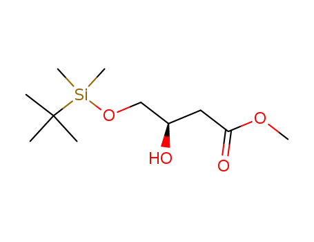 Molecular Structure of 374681-00-2 (Butanoic acid, 4-[[(1,1-dimethylethyl)dimethylsilyl]oxy]-3-hydroxy-,
methyl ester, (3R)-)