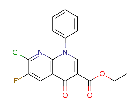 Molecular Structure of 100426-74-2 (7-CHLORO-6-FLUORO-4-OXO-1-PHENYL-1,4-DIHYDRO-[1,8]NAPHTHYRIDINE-3-CARBOXYLIC ACID ETHYL ESTER)