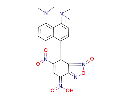 Molecular Structure of 99808-93-2 (N<sup>1</sup>,N<sup>1</sup>,N<sup>8</sup>,N<sup>8</sup>-Tetramethyl-4-(5-nitro-7-aci-nitro-3-oxy-4,7-dihydro-benzo[1,2,5]oxadiazol-4-yl)-naphthalene-1,8-diamine)
