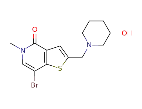 Molecular Structure of 1610521-18-0 (7-bromo-2-((3-hydroxypiperidin-1-yl)methyl)-5-methylthieno[3,2-c]pyridin-4(5H)-one)