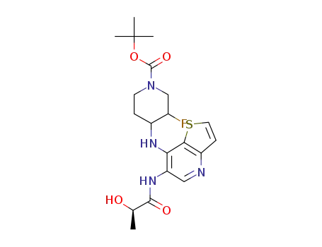 Molecular Structure of 1607590-14-6 (tert-butyl 3-fluoro-4-[(6-{[(2R)-2-hydroxypropanoyl]amino}thieno[3,2-b]pyridin-7-yl)amino]piperidine-1-carboxylate)