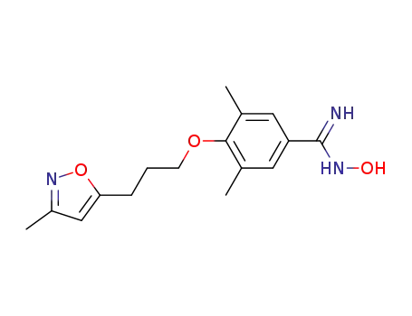 Molecular Structure of 153168-47-9 (Benzenecarboximidamide,
N-hydroxy-3,5-dimethyl-4-[3-(3-methyl-5-isoxazolyl)propoxy]-)
