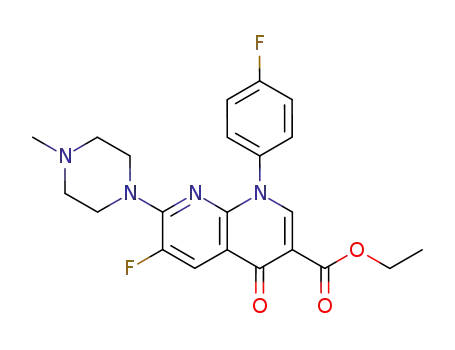 Molecular Structure of 100491-52-9 (1,8-Naphthyridine-3-carboxylic acid,
6-fluoro-1-(4-fluorophenyl)-1,4-dihydro-7-(4-methyl-1-piperazinyl)-4-oxo-
, ethyl ester)