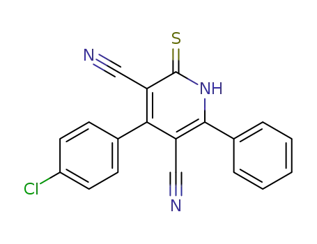 Molecular Structure of 86625-32-3 (3,5-Pyridinedicarbonitrile,
4-(4-chlorophenyl)-1,2-dihydro-6-phenyl-2-thioxo-)