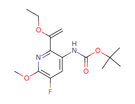 Molecular Structure of 943025-88-5 (1,1-dimethylethyl [2-[1-(ethyloxy)ethenyl]-5-fluoro-6-(methyloxy)-3-pyridinyl]carbamate)