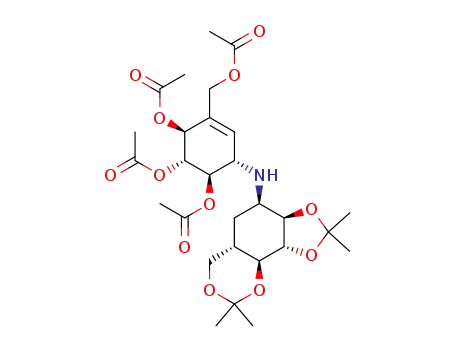 Acetic acid (1R,2S,5S,6R)-5,6-diacetoxy-4-acetoxymethyl-2-((3aR,4R,5aS,9aS,9bR)-2,2,8,8-tetramethyl-hexahydro-[1,3]dioxolo[4',5':3,4]benzo[1,2-d][1,3]dioxin-4-ylamino)-cyclohex-3-enyl ester