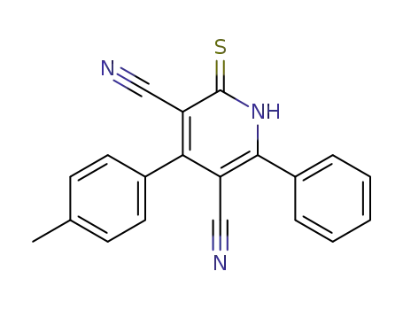 Molecular Structure of 86625-30-1 (3,5-Pyridinedicarbonitrile,
1,2-dihydro-4-(4-methylphenyl)-6-phenyl-2-thioxo-)