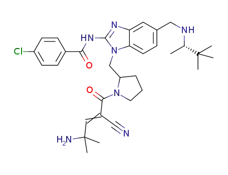 N-(1-((1-(4-amino-2-cyano-4-methylpent-2-enoyl)pyrrolidin-2-yl)methyl)-5-(((S)-3,3-dimethylbutan-2-ylamino)methyl)-1H-benzo[d]imidazol-2-yl)-4-chlorobenzamide