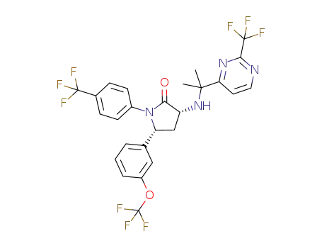 Molecular Structure of 1192801-11-8 ((3R,5R)-3-[1-methyl-1-(2-trifluoromethyl-pyrimidin-4-yl)-ethylamino]-5-(3-trifluoromethoxy-phenyl)-1-(4-trifluoromethyl-phenyl)-pyrrolidin-2-one)