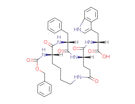 (R)-2-[((2R,5S,14S)-2-Benzyl-14-benzyloxycarbonylamino-3,8,15-trioxo-1,4,9-triaza-cyclopentadecane-5-carbonyl)-amino]-3-(1H-indol-3-yl)-propionic acid