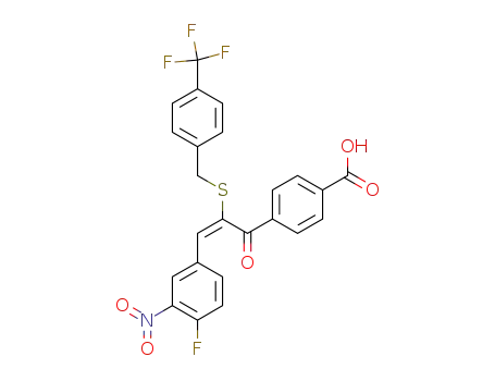 (E)-4-(3-(4-fluoro-3-nitrophenyl)-2-(4-(trifluoromethyl)benzylthio)acryloyl)benzoic acid