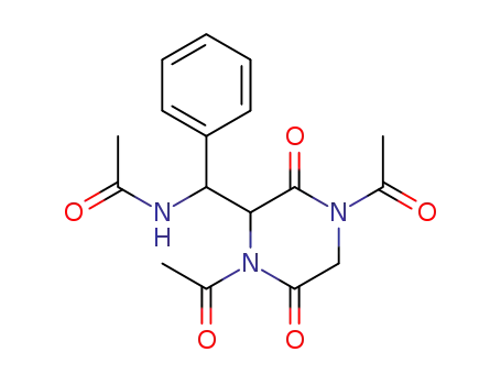 Molecular Structure of 101579-72-0 (<i>N</i>-[(1,4-diacetyl-3,6-dioxo-piperazin-2-yl)-phenyl-methyl]-acetamide)