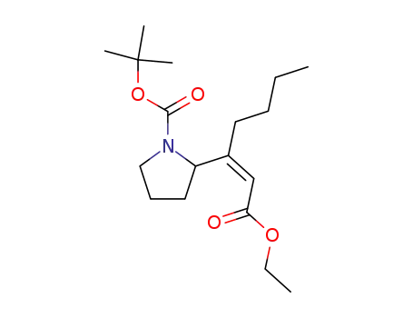 Molecular Structure of 190734-80-6 (1-Pyrrolidinecarboxylic acid,
2-[(1Z)-1-(2-ethoxy-2-oxoethylidene)pentyl]-, 1,1-dimethylethyl ester)