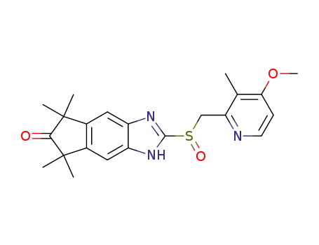 Molecular Structure of 101387-98-8 (2-{[(4-methoxy-3-methylpyridin-2-yl)methyl]sulfinyl}-5,5,7,7-tetramethyl-5,7-dihydroindeno[5,6-d]imidazol-6(1H)-one)