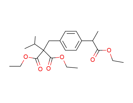 Molecular Structure of 60726-40-1 (Propanedioic acid,
[[4-(2-ethoxy-1-methyl-2-oxoethyl)phenyl]methyl](1-methylethyl)-, diethyl
ester)