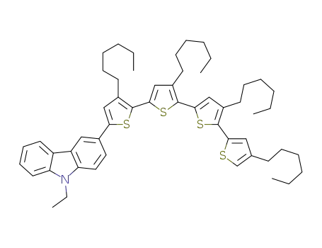 9-ethyl-3-[3,4’,4’’,4’’’-tetrahexyl(2,2’:5’,2’’:5’’,2’’’-quaterthiophene)-5-yl]carbazole