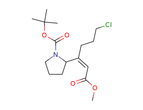 Molecular Structure of 321572-35-4 (1-Pyrrolidinecarboxylic acid,
2-[(1Z)-4-chloro-1-(2-methoxy-2-oxoethylidene)butyl]-, 1,1-dimethylethyl
ester)