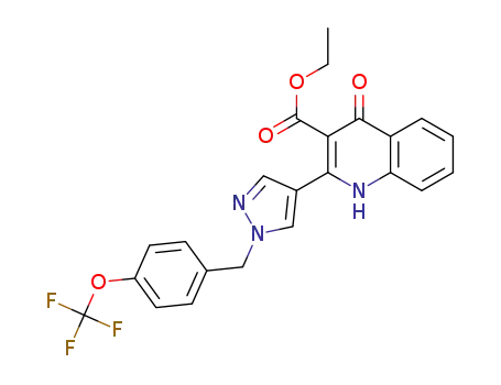 Molecular Structure of 1379615-34-5 (ethyl 4‐oxo‐2-(1-(4-(trifluoromethoxy)benzyl)-1H-pyrazol-4-yl)‐1,4‐dihydroquinoline-3-carboxylate)