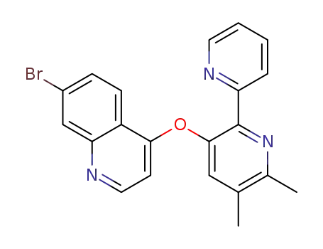 Molecular Structure of 863783-73-7 (3-(7-bromo-quinolin-4-yloxy)-5,6-dimethyl-[2,2']bipyridine)
