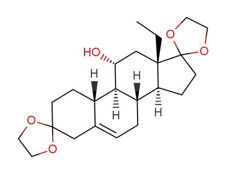 Molecular Structure of 184778-59-4 (13β-ethyl-11α-hydroxygon-5-ene-3,17-dione-3,17-diethylene ketal)