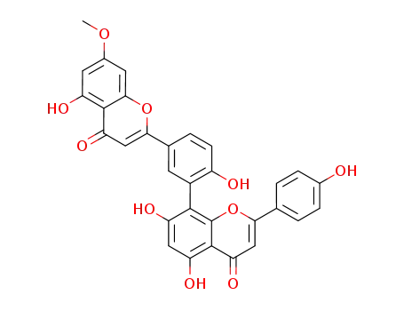 Molecular Structure of 21763-71-3 (5,7-dihydroxy-8-[2-hydroxy-5-(5-hydroxy-7-methoxy-4-oxo-4H-1-benzopyran-2-yl)phenyl]-2-(4-hydroxyphenyl)-4-benzopyrone)