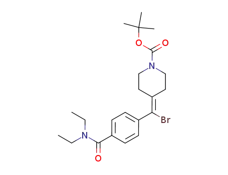 Molecular Structure of 209808-18-4 (4-[Bromo-(4-diethylcarbamoyl-phenyl)-methylene]-piperidine-1-carboxylic acid tert-butyl ester)