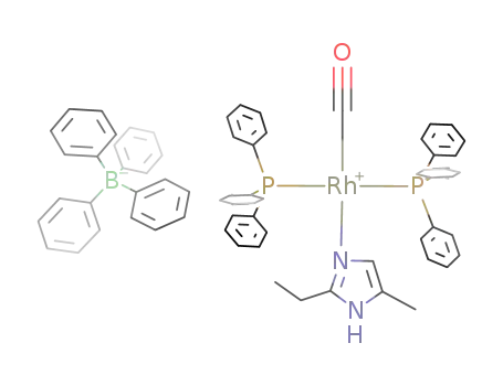 Molecular Structure of 97178-26-2 ([Rh(CO)(2-ethyl-5-methylimidazole)(triphenylphosphine)2][BPh<sub>4</sub>])