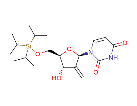 Molecular Structure of 1610022-28-0 (1-((2R,4S,5R)-4-hydroxy-3-methylene-5-(((triisopropylsilyl)oxy)methyl)tetrahydrofuran-2-yl)pyrimidine-2,4(1H,3H)-dione)