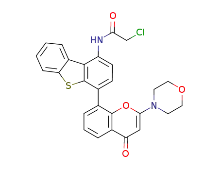 Molecular Structure of 881375-83-3 (2-chloro-N-[4-(2-morpholin-4-yl-4-oxo-4H-chromen-8-yl)-dibenzothiophen-1-yl]-acetamide)