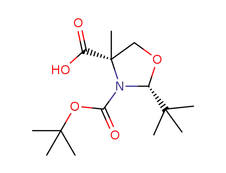 Molecular Structure of 1179522-58-7 ((2R,4S)-3-(tert-butoxycarbonyl)-2-tert-butyl-4-methyloxazolidine-4-carboxylic acid)