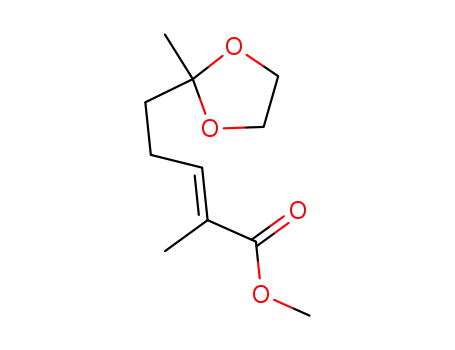 Molecular Structure of 34312-78-2 (2-Pentenoic acid, 2-methyl-5-(2-methyl-1,3-dioxolan-2-yl)-, methyl ester,
(E)-)