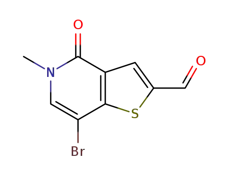Molecular Structure of 1610520-29-0 (7-bromo-5-methyl-4-oxo-4,5-dihydrothieno[3,2-c]pyridine-2-carbaldehyde)