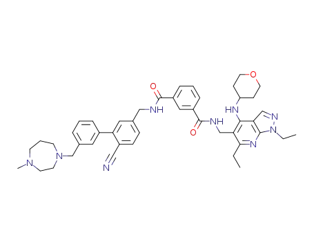 N-({6-cyano-3'-[(4-methylhexahydro-1H-1,4-diazepin-1-yl)methyl]-3-biphenylyl}methyl)-N'-{[1,6-diethyl-4-(tetrahydro-2H-pyran-4-ylamino)-1H-pyrazolo[3,4-b]pyridin-5-yl]methyl}-1,3-benzenedicarboxamide