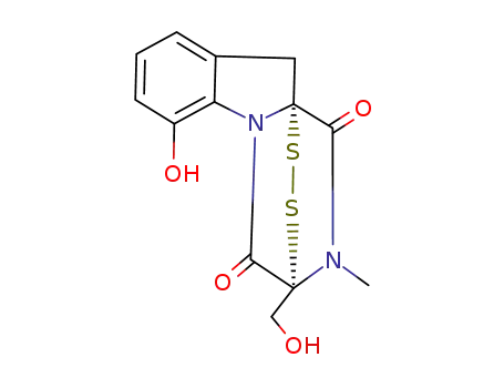Molecular Structure of 1668-07-1 ((3R)-2,3-Dihydro-6-hydroxy-3-(hydroxymethyl)-2-methyl-10H-3α,10aα-epidithiopyrazino[1,2-a]indole-1,4-dione)