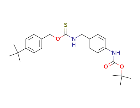 Molecular Structure of 882430-31-1 ({4-[(4-<i>tert</i>-butyl-benzyloxythiocarbonylamino)-methyl]-phenyl}-carbamic acid <i>tert</i>-butyl ester)