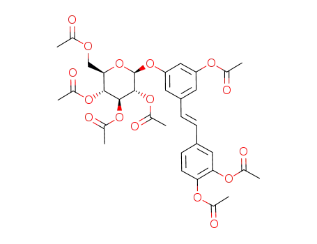 Molecular Structure of 65128-62-3 ((E)-3,3',4'-triacetoxy-5-(2,3,4,6-tetra-O-acetyl-β-D-glucopyranosyloxy)stilbene)