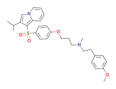Molecular Structure of 114433-00-0 ({3-[4-(2-Isopropyl-indolizine-1-sulfonyl)-phenoxy]-propyl}-[2-(4-methoxy-phenyl)-ethyl]-methyl-amine)
