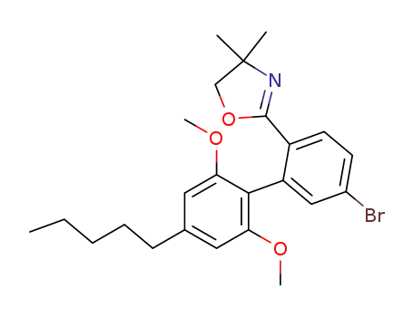 Molecular Structure of 89368-13-8 (Oxazole,
2-(5-bromo-2',6'-dimethoxy-4'-pentyl[1,1'-biphenyl]-2-yl)-4,5-dihydro-4,4
-dimethyl-)
