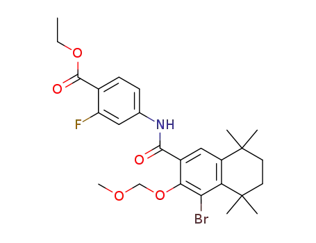 Molecular Structure of 191469-57-5 (ethyl 2-fluoro-4-[(3'-methoxymethoxy-4-bromo-5',6',7',8'-tetrahydro-5',5',8',8'-tetramethylnaphtalen-2'-yl)carbamoyl]benzoate)